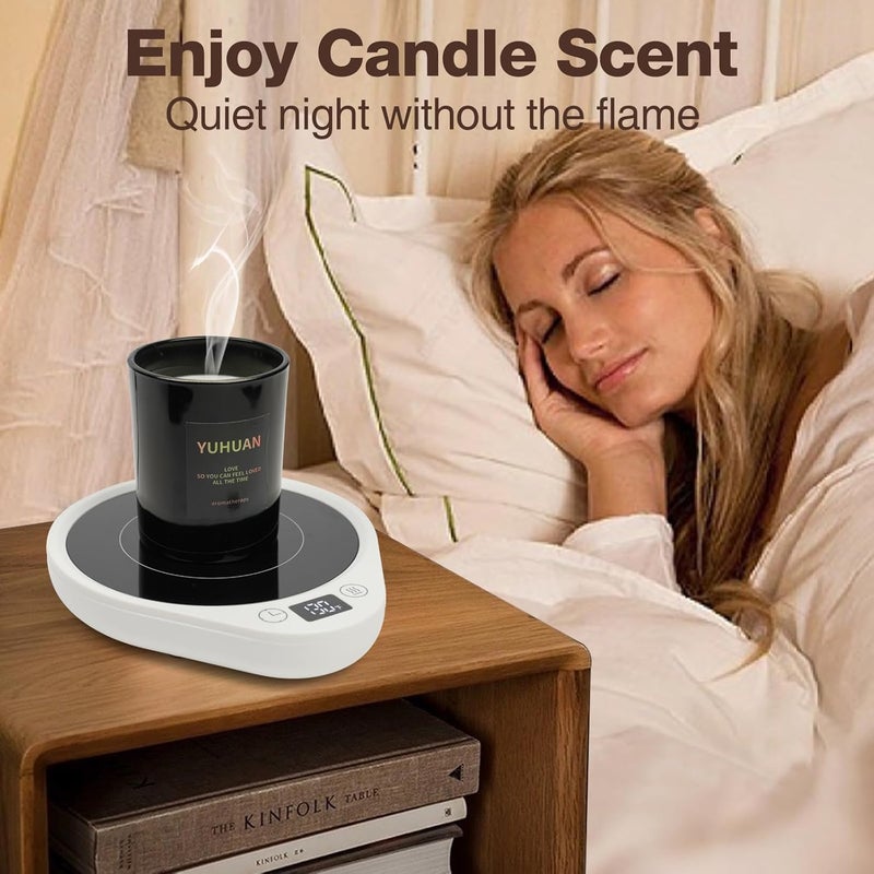 PUSEE Coffee Mug Warmer - Electric Large Candle Warmer Plate with 4H Auto Shut Off, 3-Temp Settings Cup Heater for Desk, Tea, Milk, Cocoa (W4-White) - Image 5